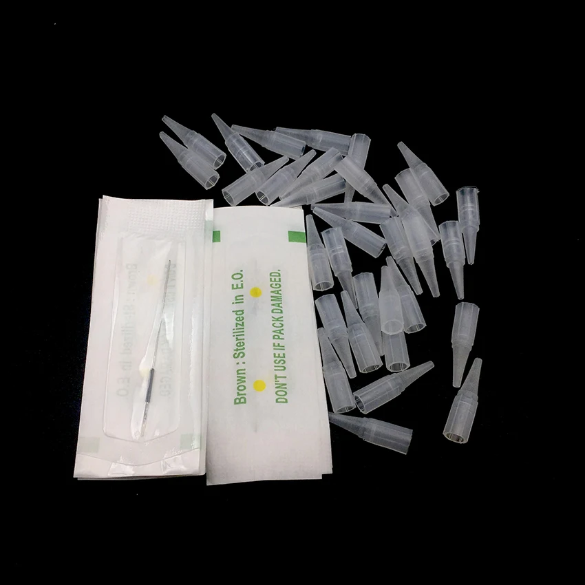 

200Pcs Needles + 200pcs Tips 1RL/3RL/5RL/5F/7F Sterilized Disposable Permanent Makeup Needles Tattoo Needles for Eyebrow Machine