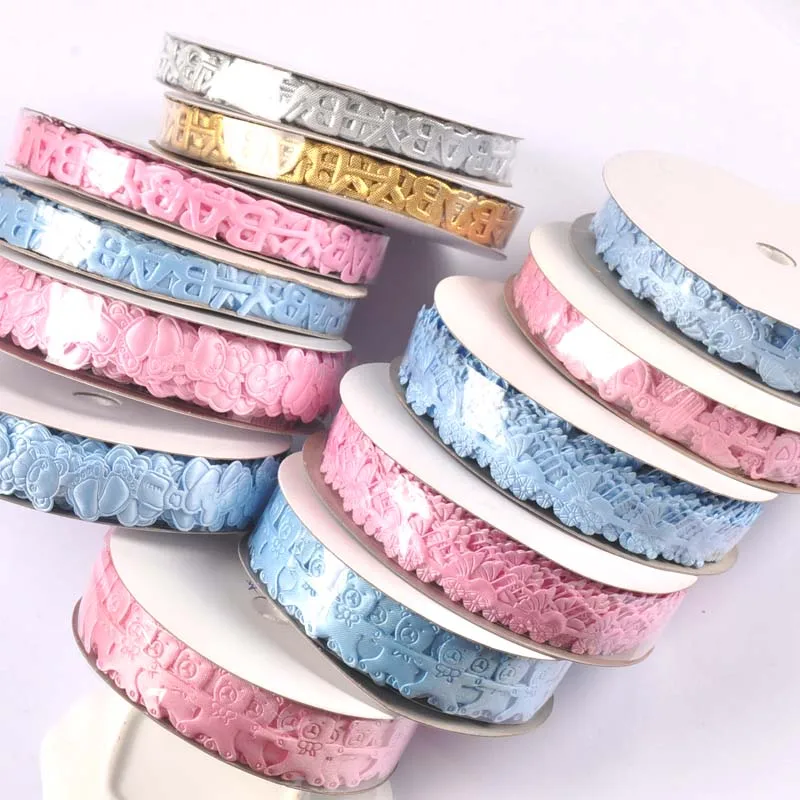 10-15mm Pink/Blue Ribbons For Crafts Supplies Embroidered Fabric Baby Shower DIY Decoration DIY Sewing Wrapping Gift Accessories