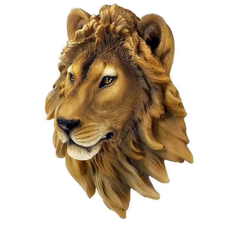 

Modern Simulation Animal Lion Wolf Tiger Bear Head Resin Ornaments Children Room Wall Sticker Crafts Home Club Wall Mural Decor