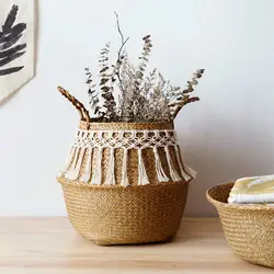 Seagrass white basket for decoration laundry basket  woven basket  gift basket handmade tassel Vase