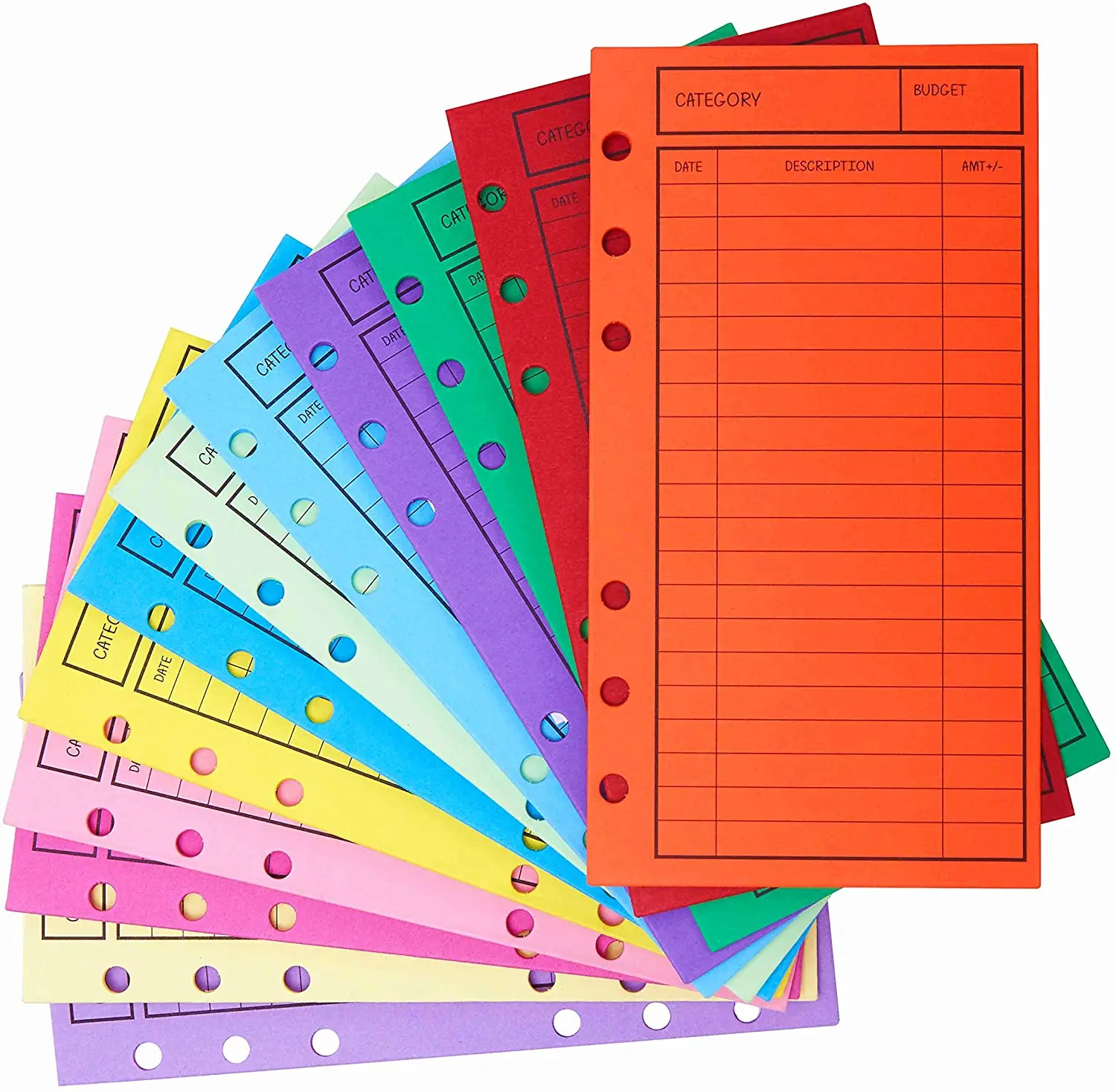 New!! 12 Pcs Budget Envelopes, Cardstock Cash Envelope System for Money Saving, Assorted Colors, Vertical Layout & Holepunched