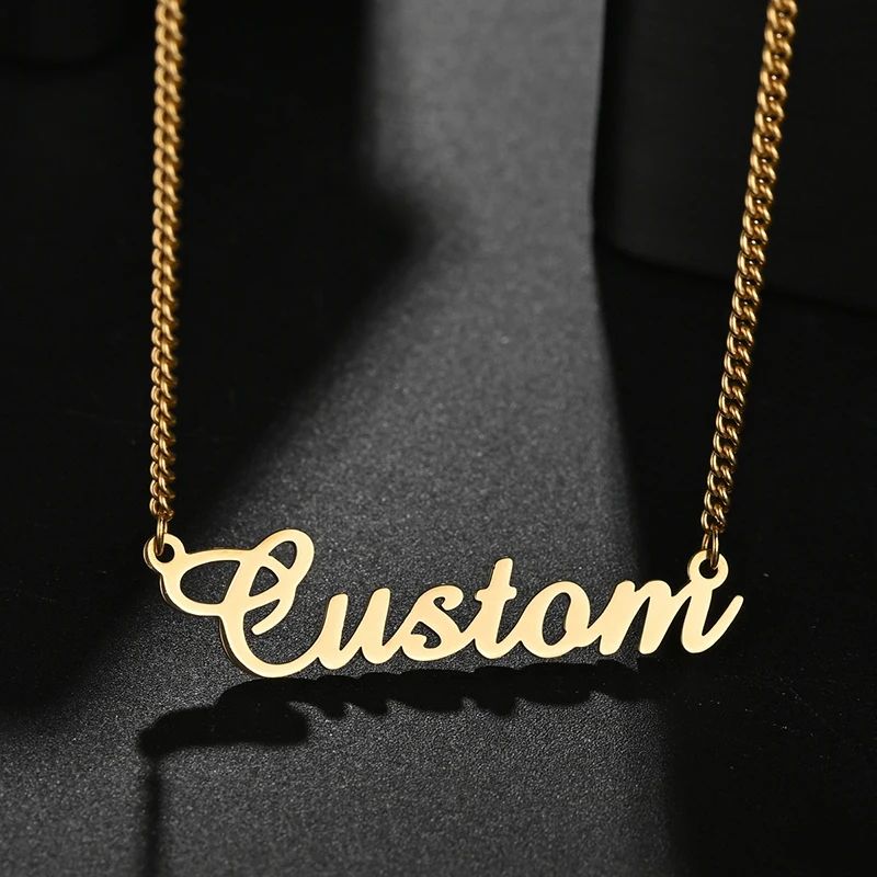 Bluelory Customize Stainless Steel Name Necklace Gold Box Chain Statement Necklace For Women Men Custom Jewelry Anniversary gift