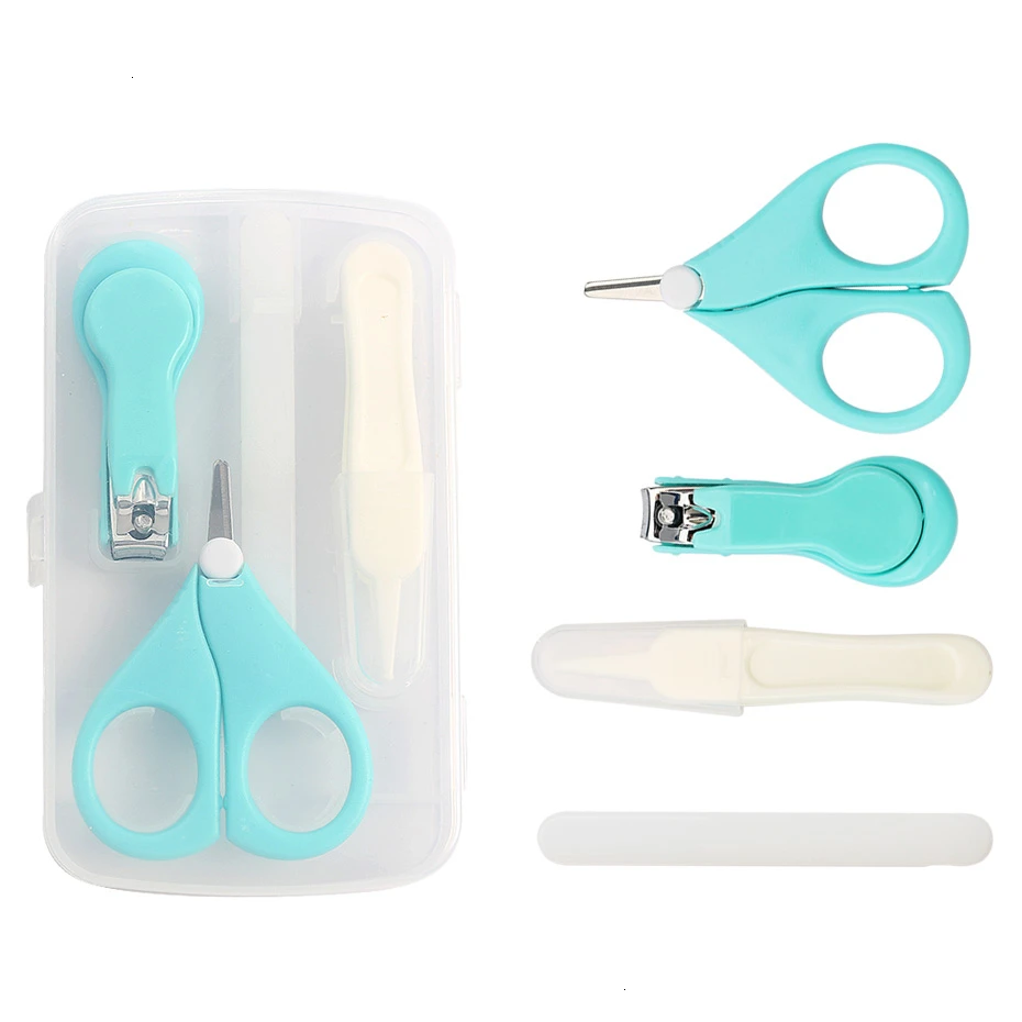 4 Uds. Kits de cuidado de la salud para bebés, juego de cuidado de uñas para bebés, tijeras recortadoras de dedos infantiles, cortaúñas, caja de