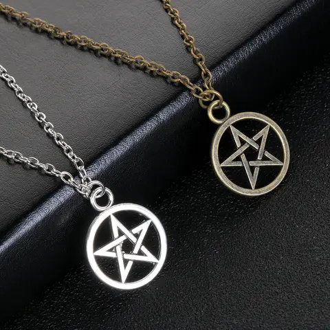 1PC Men Women Fashion Black Butler Pentagram Pendant Necklace Retro Vintage Lucifer Satan Sign Jewelry Accessories