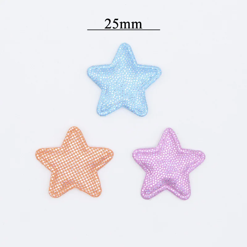 100Pcs 25mm Bling Colorful Fabric Star Applique Padded Patches for DIY Clothes Hat Shoes Headwear Hairpin Bow Festival Decor