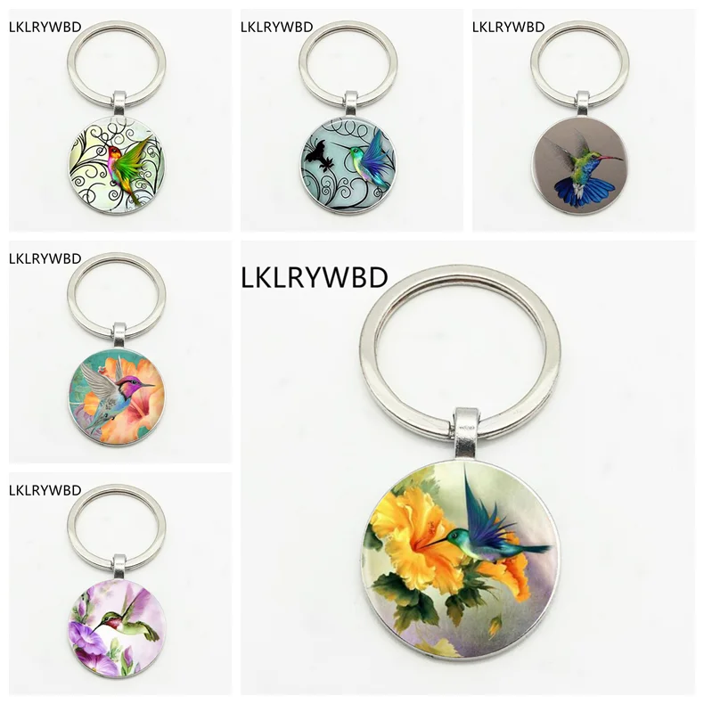 

LKLRYWBD/Art Dance Flying Hummingbird Bird Keychain Convex Pendant Glass Necklace Fashion Personality Gift