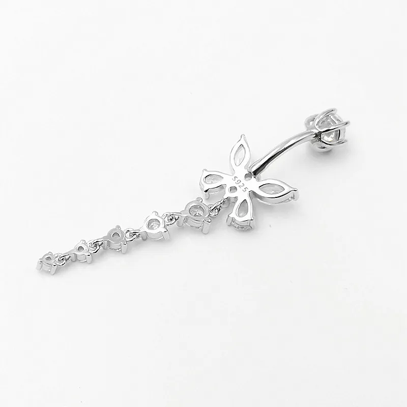 925 Sterling silver Butterfly Shape belly button rings 14G navel piercing jewelry women CZ tassel body bar jewelry