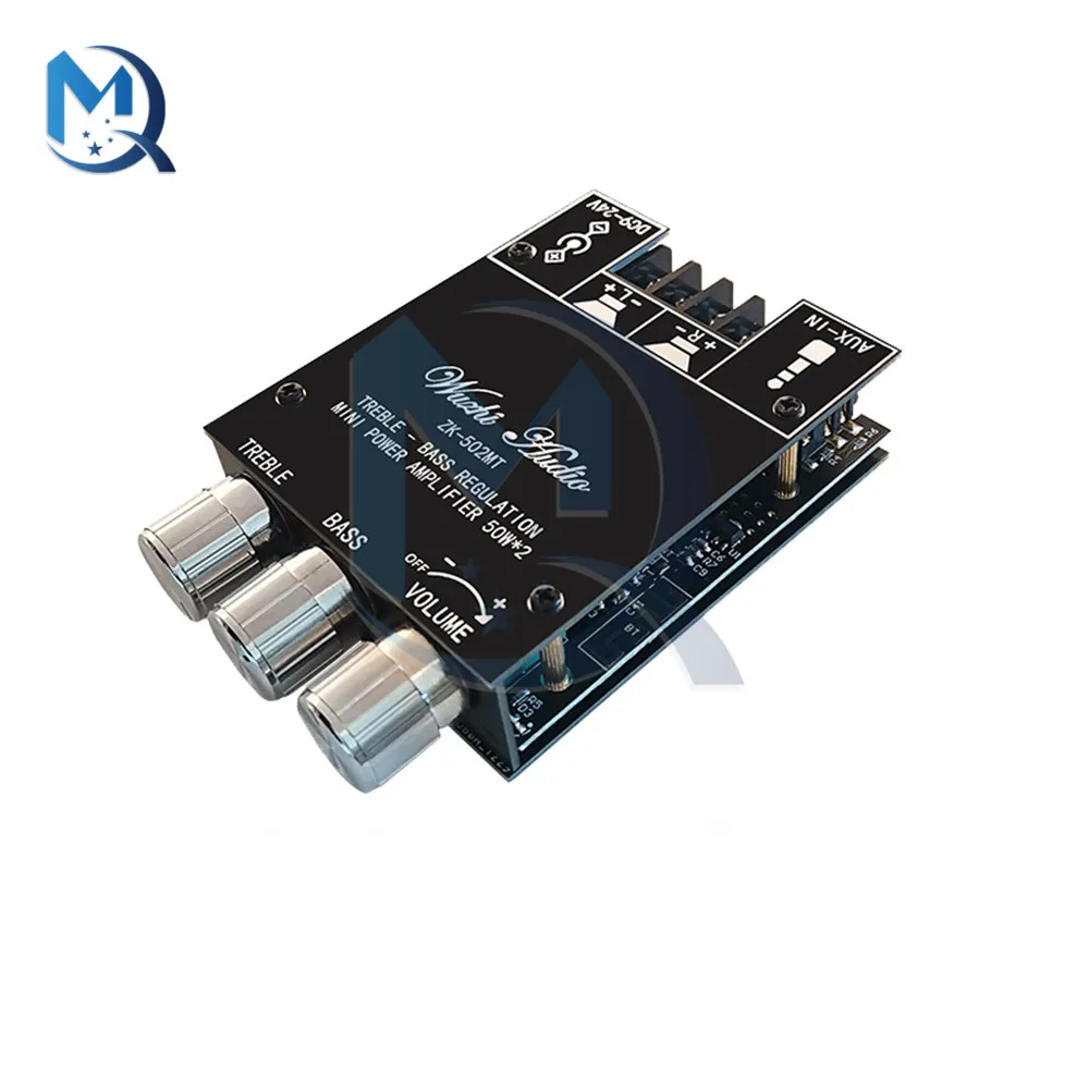 DC 9-24V 502MT 50WX2 with Tone Bluetooth Audio Power Amplifier Module AUX＋Bluetooth Imput 2 Channel Subwoofer Amplifier Board