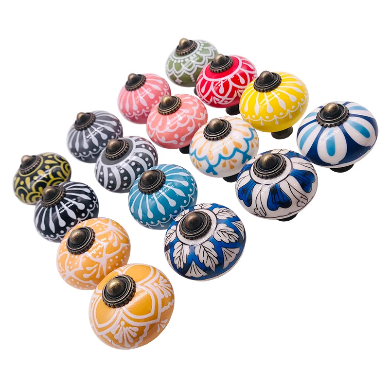 1 piece European Color Multi Designed Ceramic Cupboard Cabinet Door Knobs Emboss relief Drawer Pulls Handles & Chrome Hardware