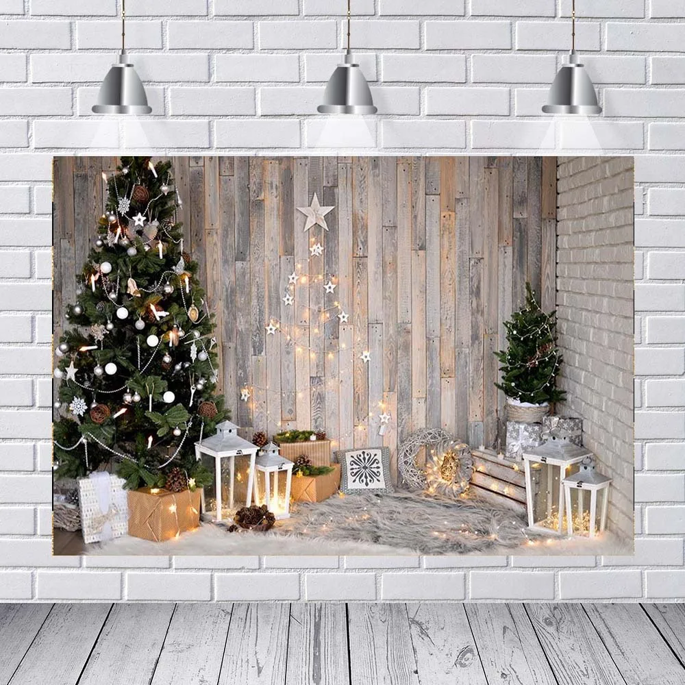 

Christmas Background Photography Winter Snow Christmas Tree Wreath Wood Door Home Decor Holiday Family Celebrate Party Photocall