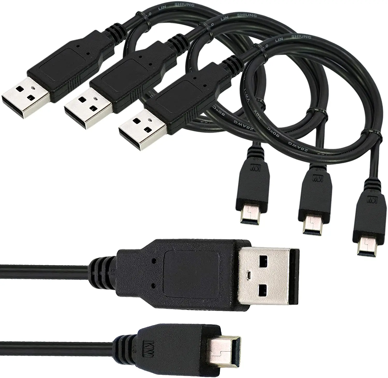 3 Pack USB 2.0 A to Mini 5 pin B Cable for External HDDS/Camera/Card Readers -Black -50cm(1.5 feet)