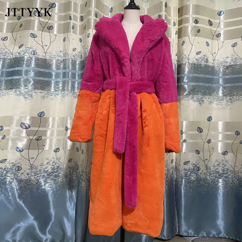 Oversize Jacket Parka Winter Clothing Women Faux Fur Jacket Hairy Long Fur Coat Lapel OverCoat Thick Warm Female Plush Coats 5XL