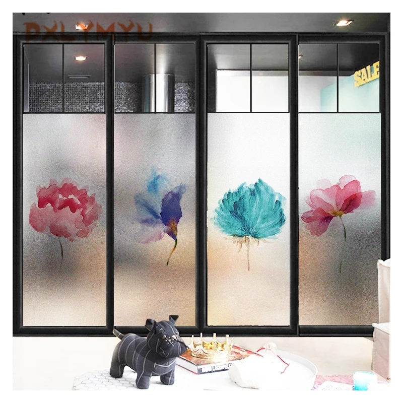 Floral Pattern PVC Decorative Film Frosted Adhesive-free Self-adhesive Glass Film Window Stickers Home Decor