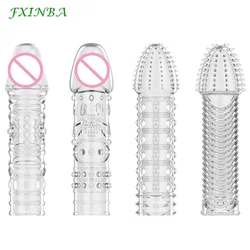 FXINBA 4 Types Crystal Penis Sleeve Reusable Extended Dick Extender Cock Enlargement Extension Condom Men Gay Adult Sex Toys