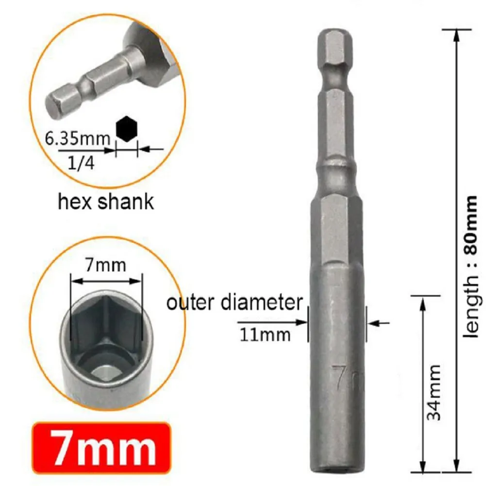 Tuercas hexagonales magnéticas de 80mm de longitud, 1 unidad, 1/4 pulgadas, tuerca de impacto, brocas de perno para destornillador neumático,