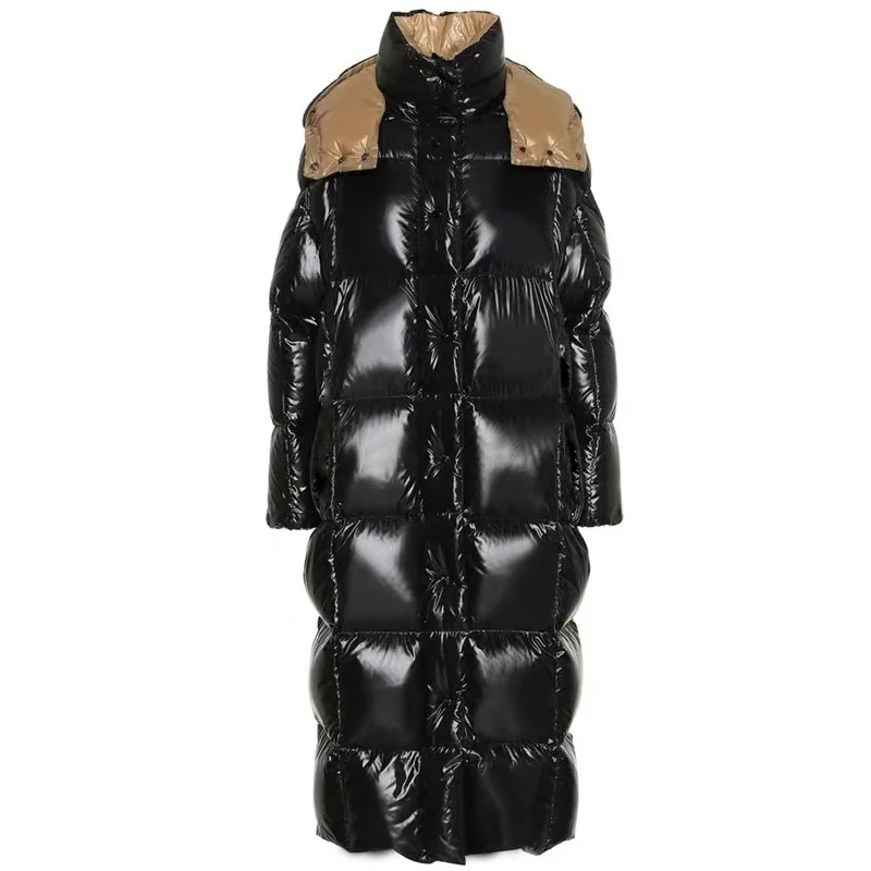 Women\'s down jacket new thickened long 90 white eiderdown large cotton quilt black glossy fashion coat winter outdoor clothing