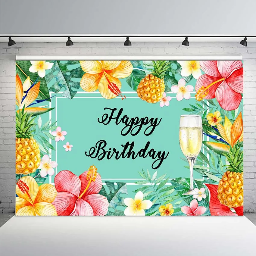 Mehofoto Flamingo Happy 1st Birthday Photo Background Pineapple Tropical Leaves Birthday Party Backdrop Floral Flowers