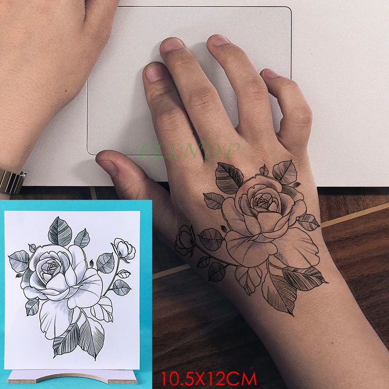 Waterproof Temporary Tattoo Sticker Rose Flower Fake Tatto Personality Flash Tatoo Hand Arm Foot Back Tato for Girl Women Men