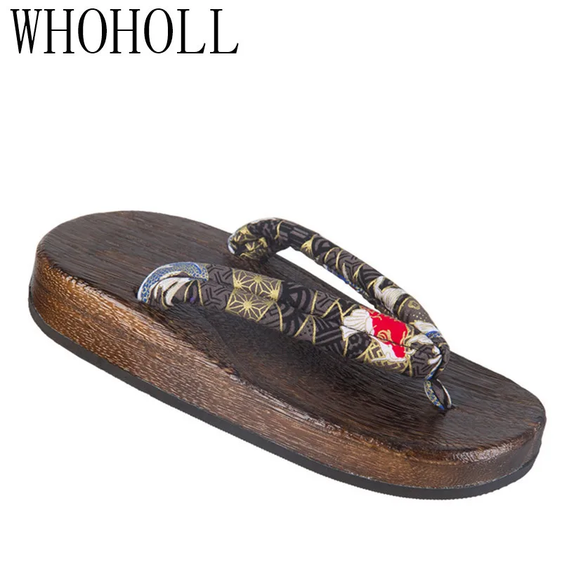 WHOHOLL Geta Man Women Home Slipper Men's Clogs Japanese Wood Flip Flop Cos Thick Soled Indoor Couples Breathable Slippers