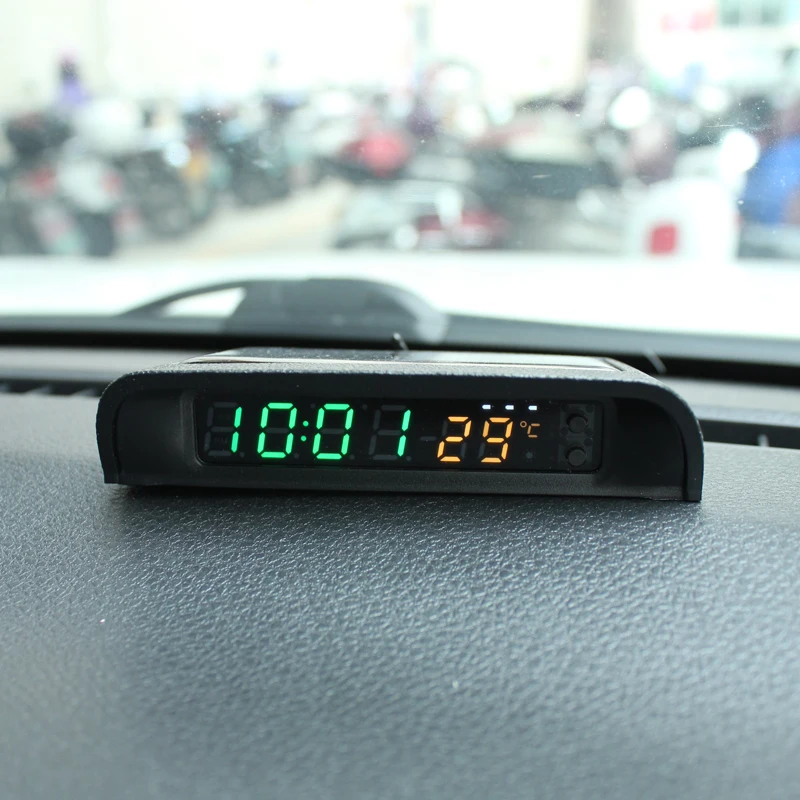 Solar Car Digital Clock Thermometer Dual Color Display Smart Switch High Precision LED Digital Clock Dashboard  Watch Accessorie