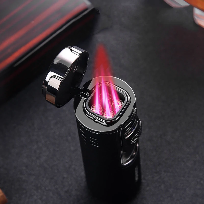 

HONEST Gas Lighter Butane Four Torch Lighter Metal Windbreak Cigarettes Lighter Gadgets For Men Lighters Smoking Accessories