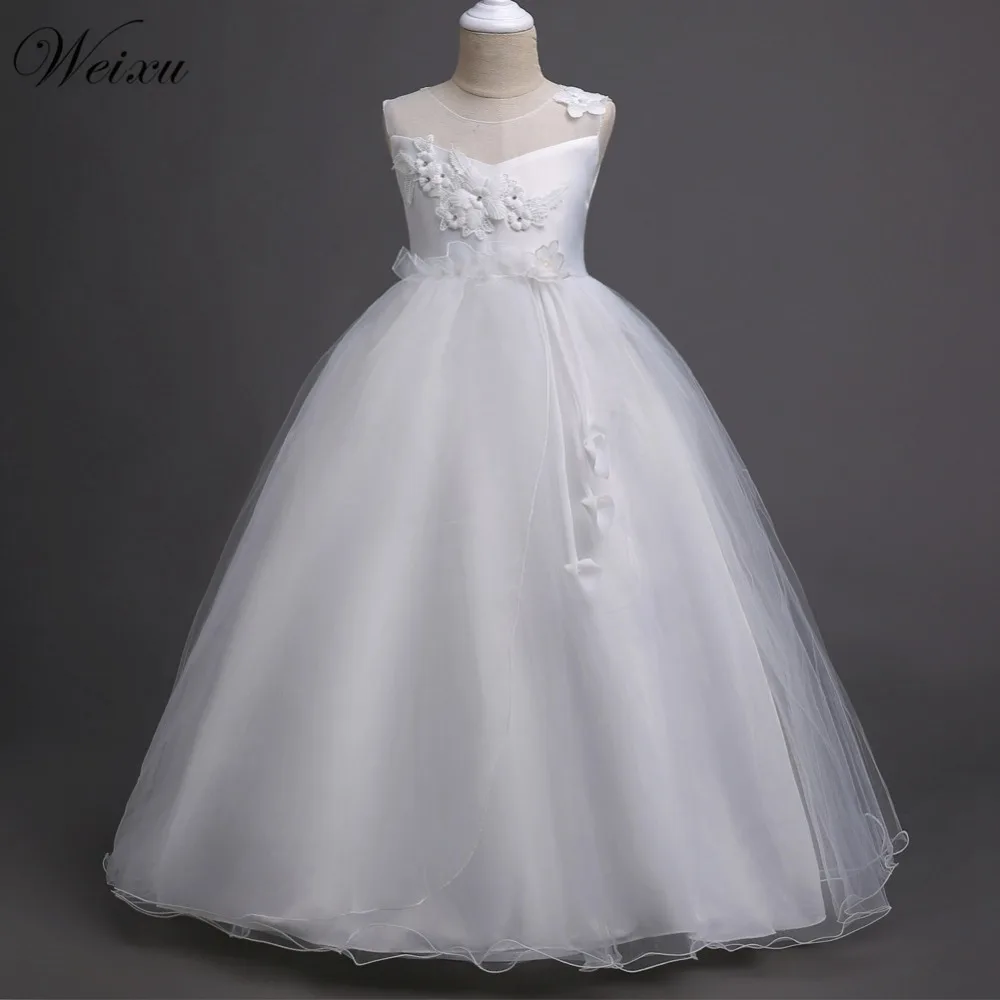 

Weixu Teenage Girls White High Waist Long Flower Princess Wedding Dress Kids Prom Costume Formal Gown Clothes for Girl Ceremony