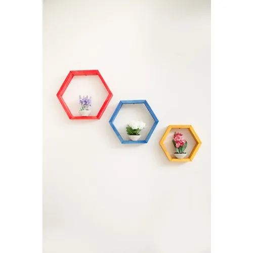 White Wood 3'lü Hexagonal Wooden Wall Rack