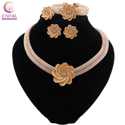 CYNTHIA Fashion African Beads Jewelry Set Exquisite Brand Dubai Gold-color Necklace Earrings Nigerian Wedding Bridal Jewelry Set