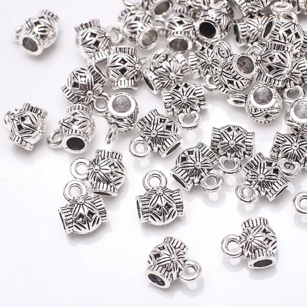 30pcs Antique Silver Plated Spacer Metal Pendant Charm Bail Beads  Clasps Connectors For Bracelet Necklace Jewelry Making