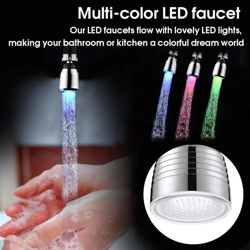 LED Water Faucet RGB Changing Glow Kitchen Shower Tap Water Saving Novelty Luminous Faucet Nozzle Head 360 Degree