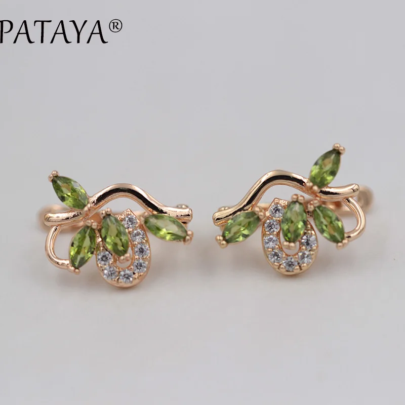 PATAYA New Horse Eye Natural Zircon Dangle Earrings 585 Rose Gold Color Wedding Fashion Jewelry Women Geometric Modern Earring