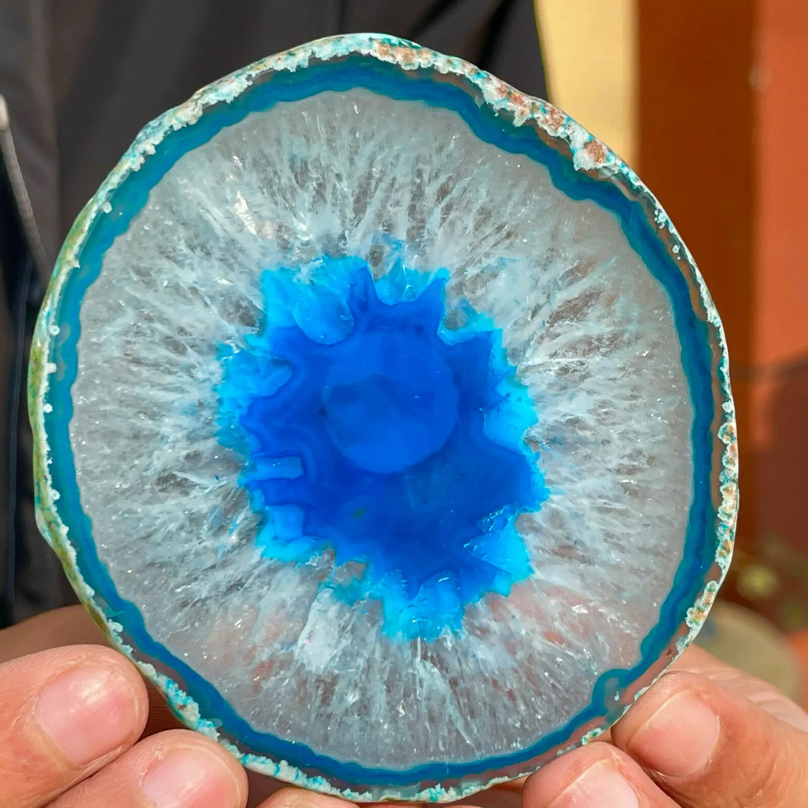 150mm Large BLUE Agate Slice Geode Polished Crystal Quartz