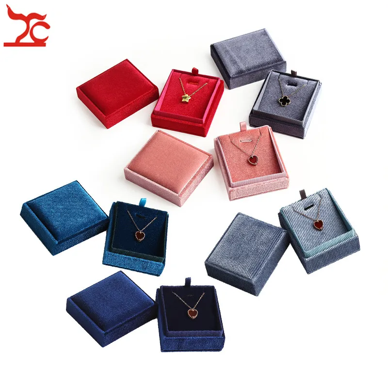 

Elegant Corduroy Jewelry Box Red Pink Weeding Pendant Earring Storage Case Birthday Necklace Jewelry Organizer Package Gift Box