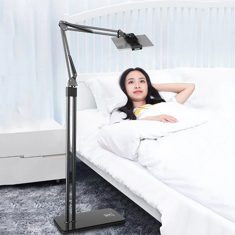 140cm Long Arm Double Pole Flexible Tablet Phone Floor Stand Holder Support For iPhone iPad 8 Air Lounger Bed Mount Bracket