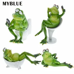 Figuras de ranas de inodoro para bañera de resina de animales artificiales MYBLUE Kawaii, accesorios de decoración para la habitación del hogar, manualidades