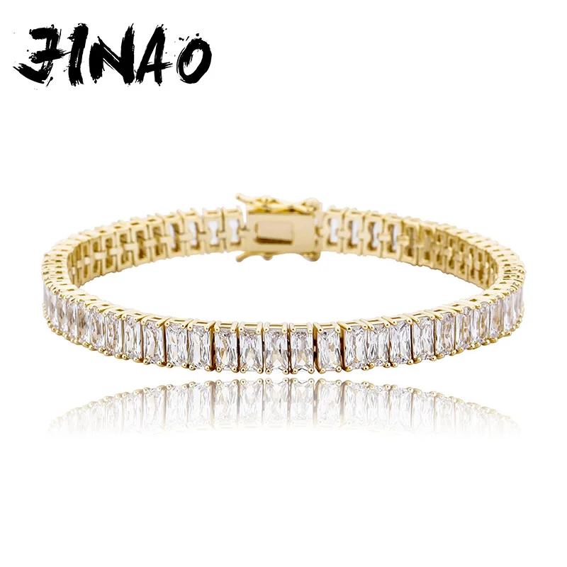 JINAO 8mm Square Cubic Zirconia Stones Bracelet High Quality  Iced Out Micro Cuban Chain Hip Hop Jewelry For Gift