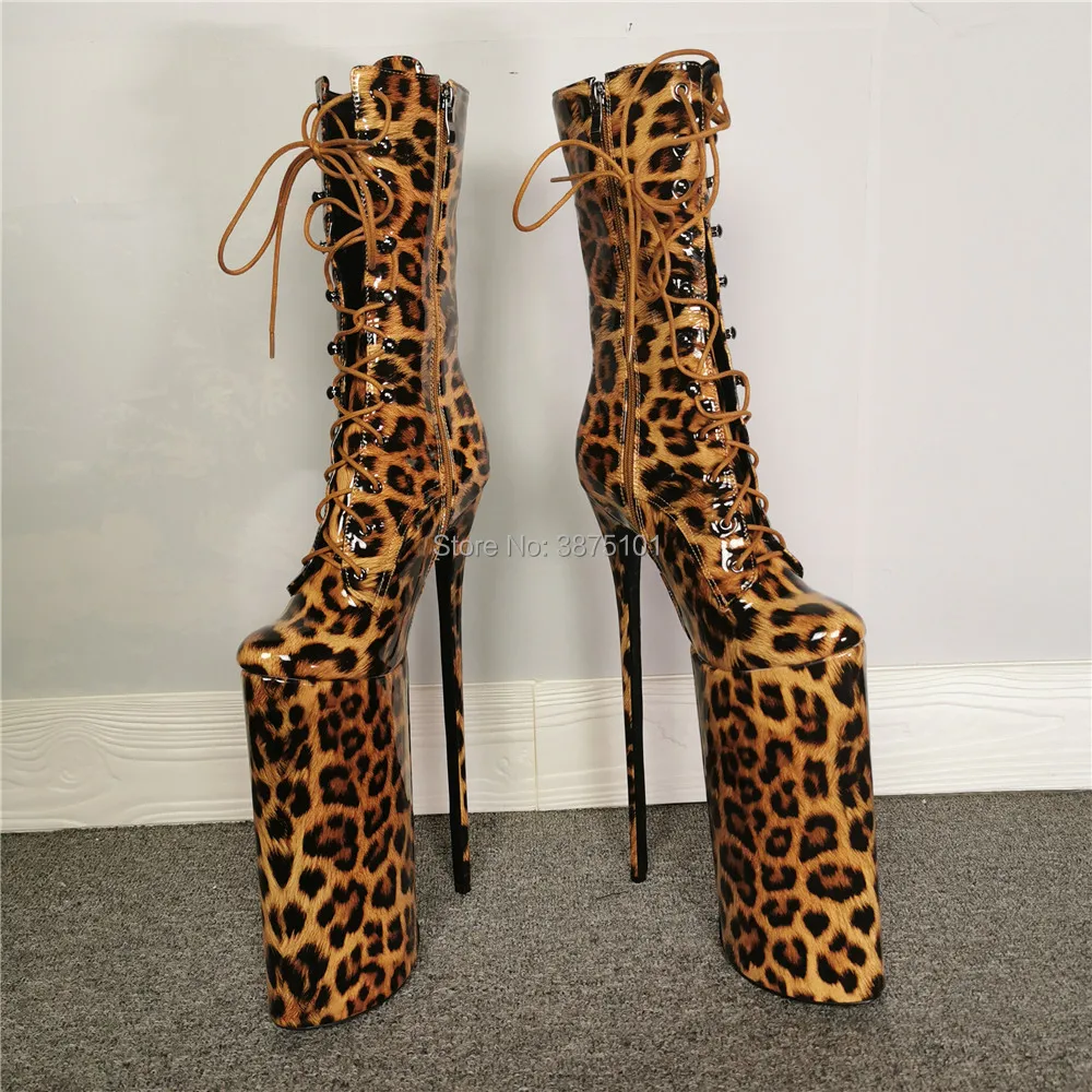 INS style 30CM Extreme High Heels Platform Boots Lace Up Leopard Ankle Boots Stage Unsexy Men Pumps