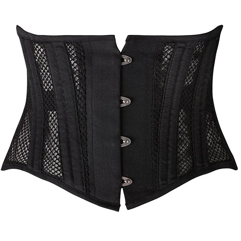 Short Torso Underbust Corset Waist Trainer Gothic Steampunk Bustier Corset Body Shaper 24 Steel Boned Breathable Mesh Lace Up