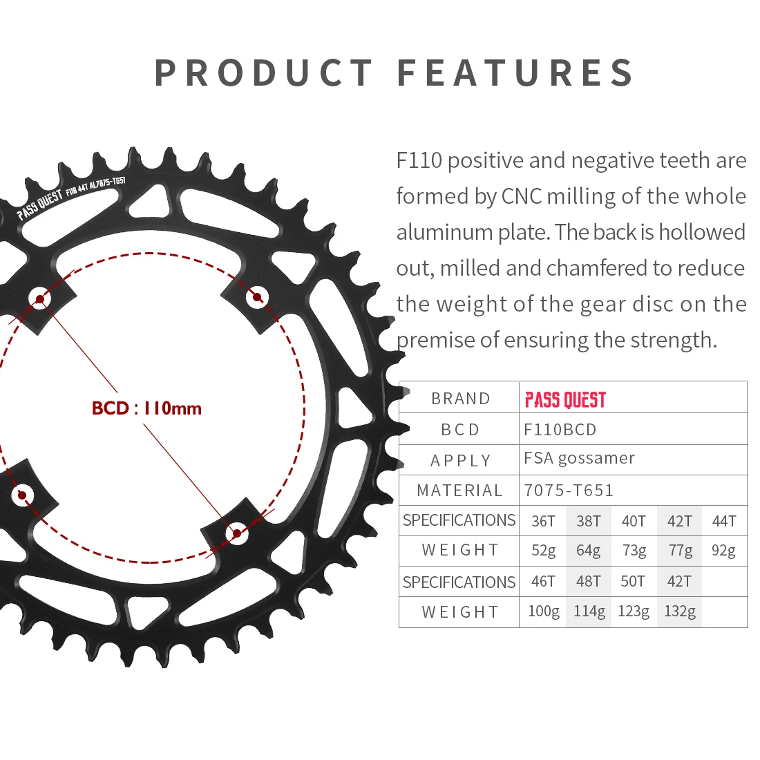 For FSA Gossamer CRANK 110mm BCD Chainring 36T 38T 40T 42T 44T 46T 48T 50T 52T Bike Chain 110bcd