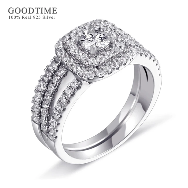 Luxury Women Ring Set Pure 100 925 Sterling Silver Square Zircon Wedding Engagement Band Jewelry Accessories For Bridal Party