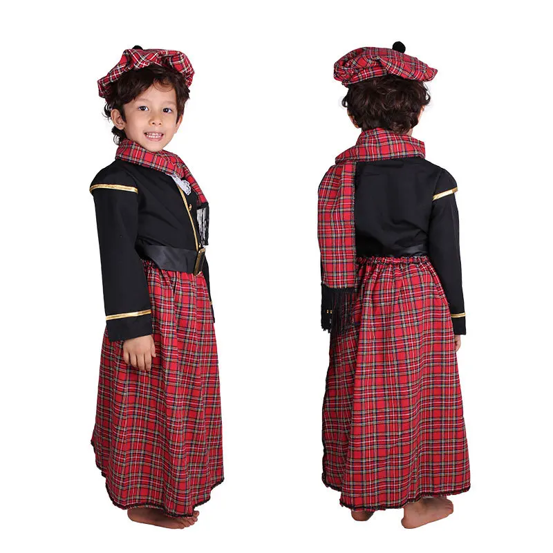 Traditional Scottish Baby Boys Costumes For Children Tartan Clothes Halloween Performance Party Program cosplay costume