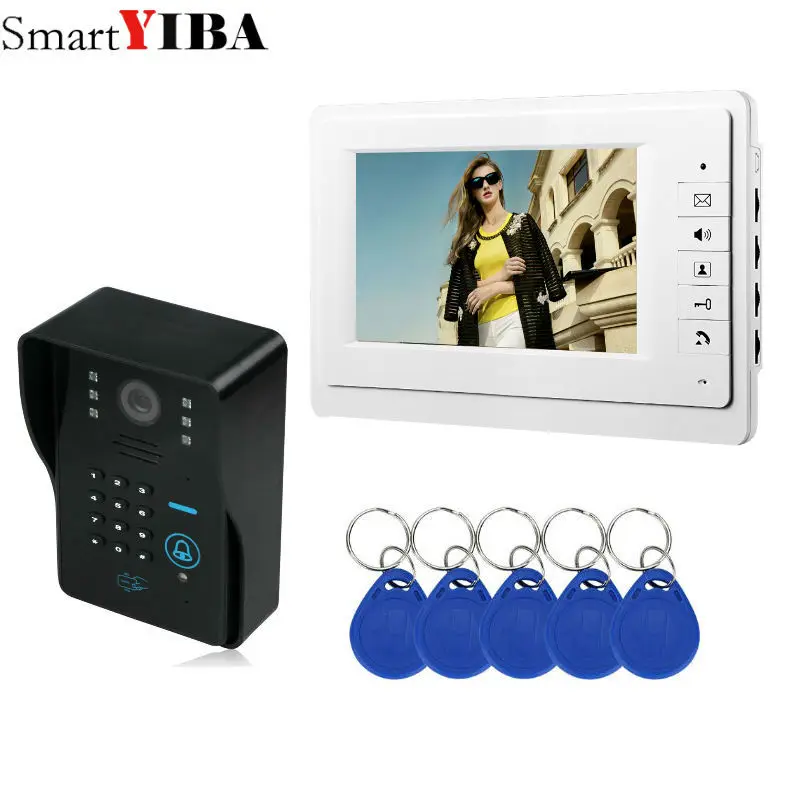 

SmartYIBA TFT LCD Handfree Intercom Home Kits White Monitor Number Code Keypad Video Door Phone 7" Doorbell Security System