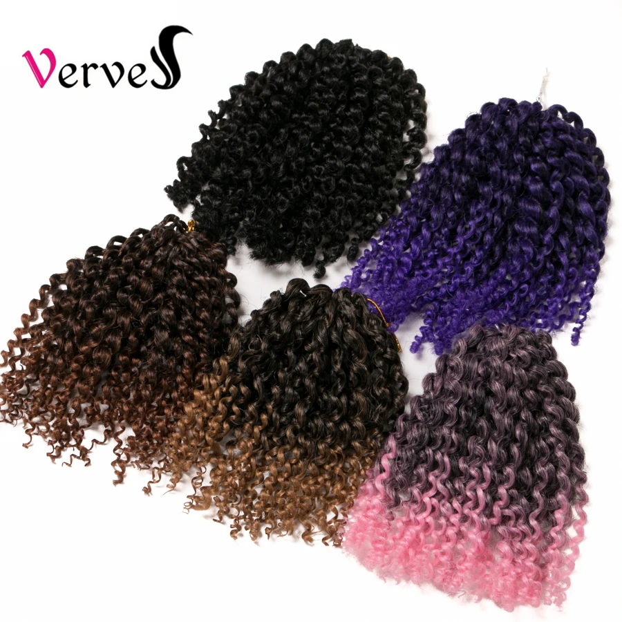 VERVES-trenzas de ganchillo rizadas para mujer, extensiones de cabello trenzado, color rubio, 8 pulgadas, Marrón Marley, 3 unids/set