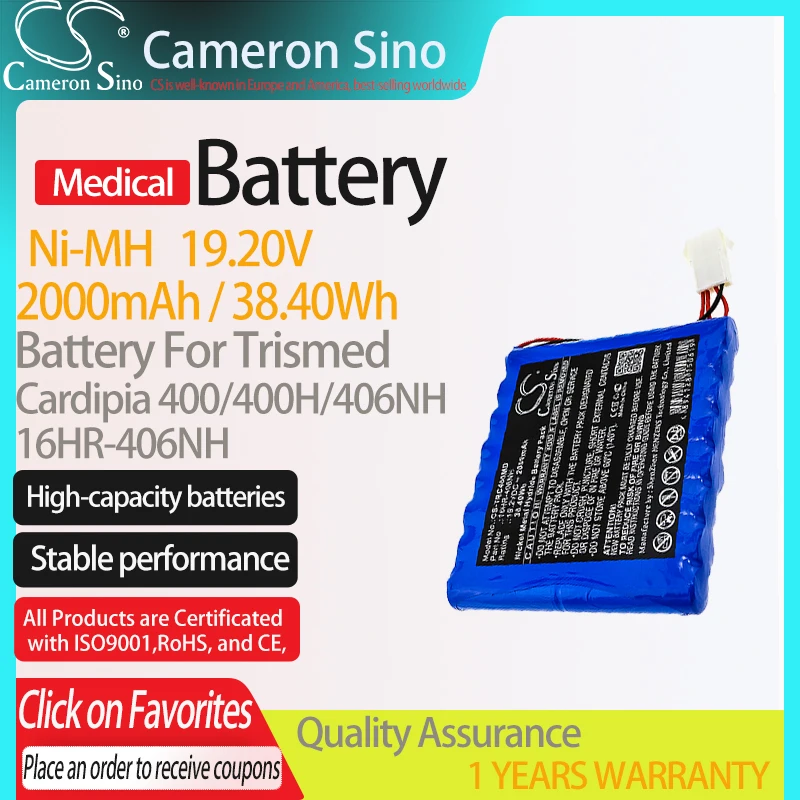 

CameronSino Battery for Trismed Cardipia 400/400H/406NH fits Trismed 16HR-406NH Medical Replacement battery 2000mAh/38.40Wh Blue