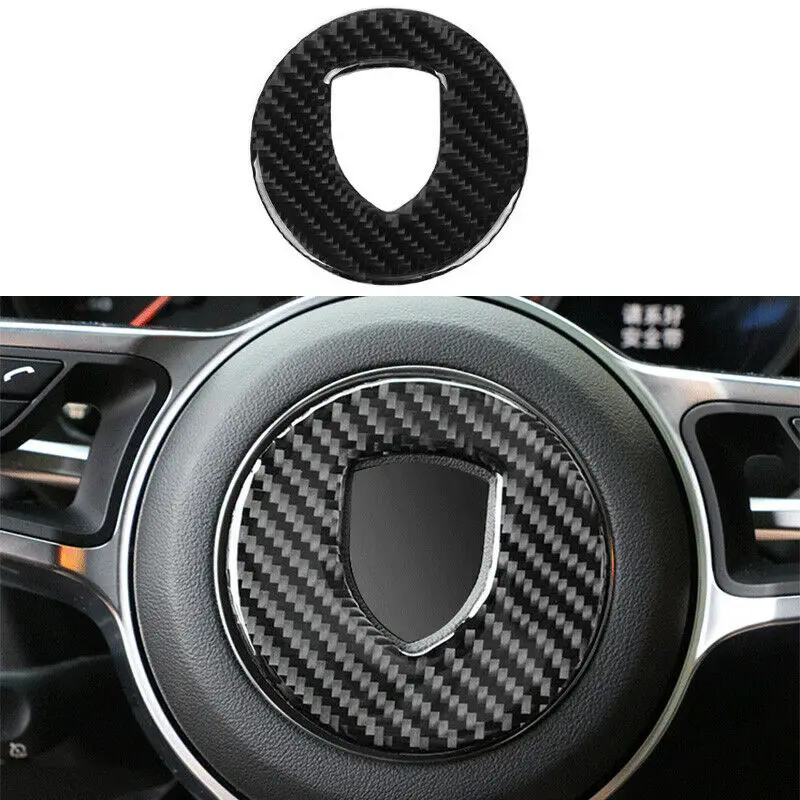 

Black Carbon Fiber Steering Wheel Cover Trim Fit For Porsche Macan 2014-2019