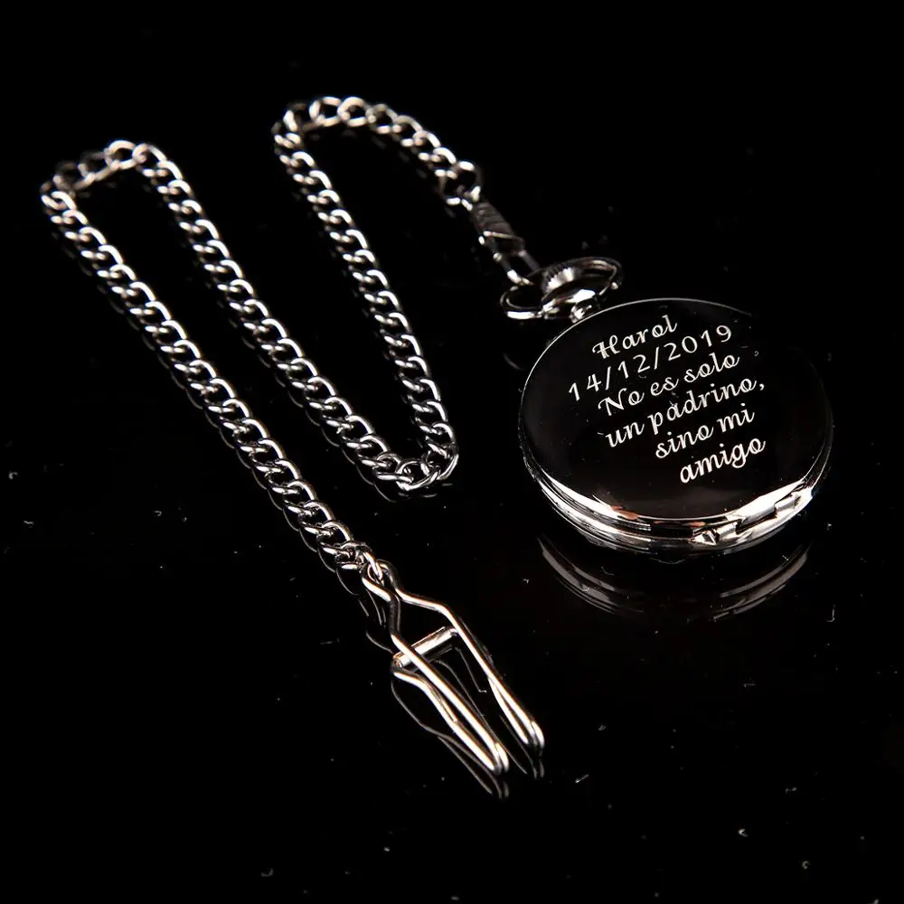 Father's Day Gifts Custom Men Black Pocket Watch Personalized Quartz Fob Clock Pendant With Chain Jewelry For Grandpa