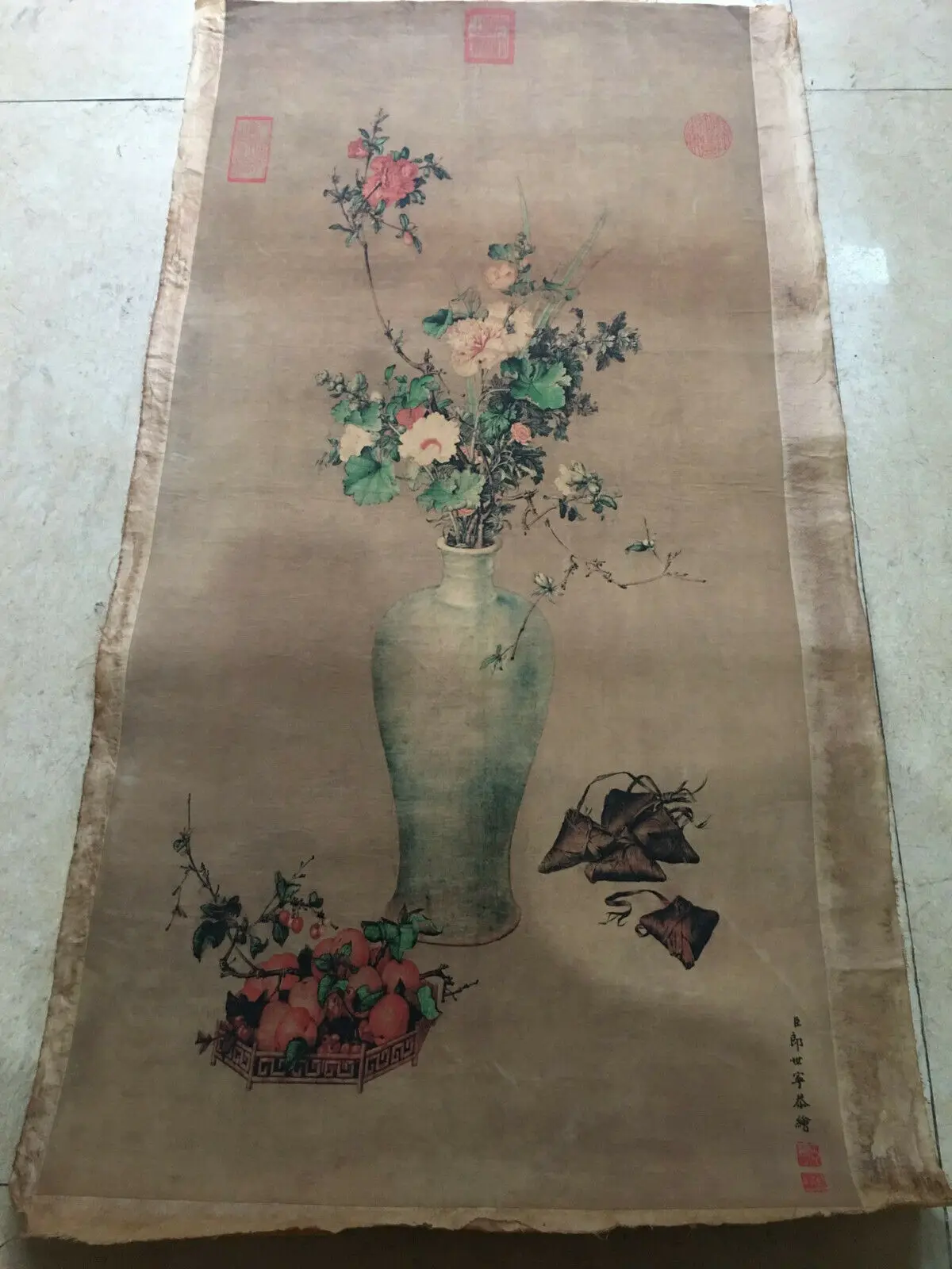 

Chinese Old Scroll Langshining Wu Ruitu Painting Rice Paper Painting Slice