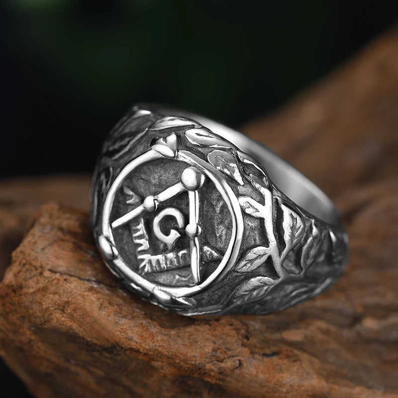 Stainless Steel Men Masonic Rings Flowers Freemasonry Punk Rock Hip Hop for Biker Male Boyfriend Jewelry Creativity Party Gift