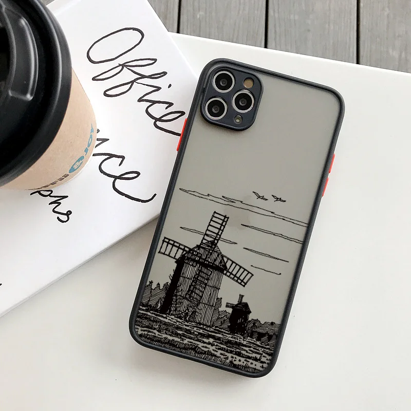 Black Lines Architectural Painting Phone Cases for iphone 16 7 8 Plus SE2 X XR XS MAX 13 11 12 14 15 Pro Max Back Building Cover