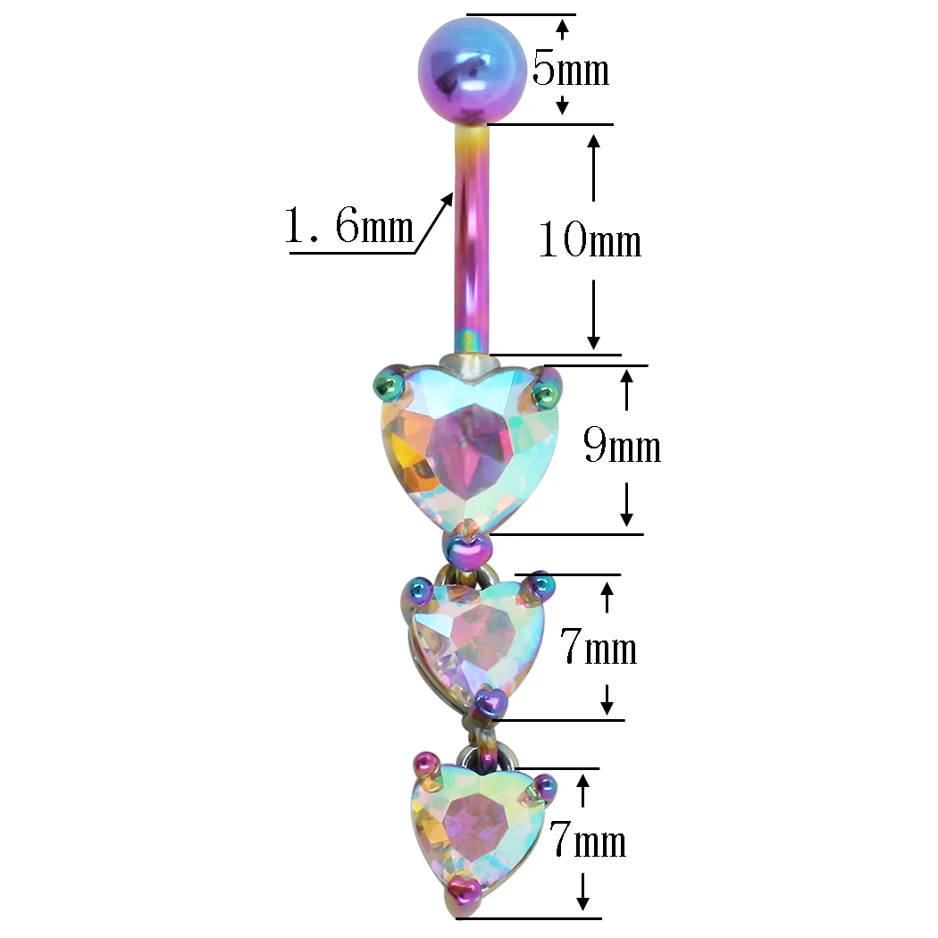 JHJT 14G pierścionki na pępek do przekłuwania pępka serca 316L ze stali nierdzewnej kolorowe cyrkonie damskie Piercing biżuteria do ciała